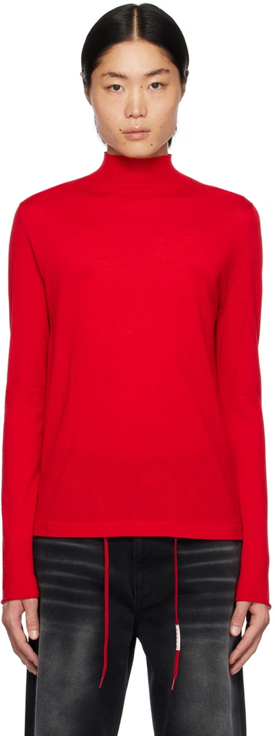 Marni Red Embroidered Turtleneck In 00r67 Tulip