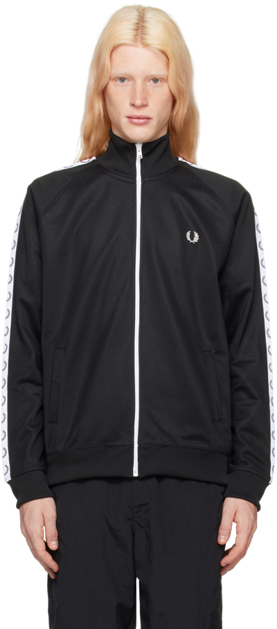Fred Perry Black Contrast Tape Track Jacket In 198 Black