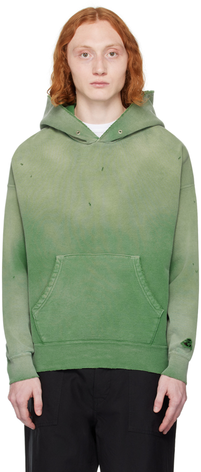 Visvim Jumbo Distressed Garment-dyed Cotton-jersey Hoodie In Green