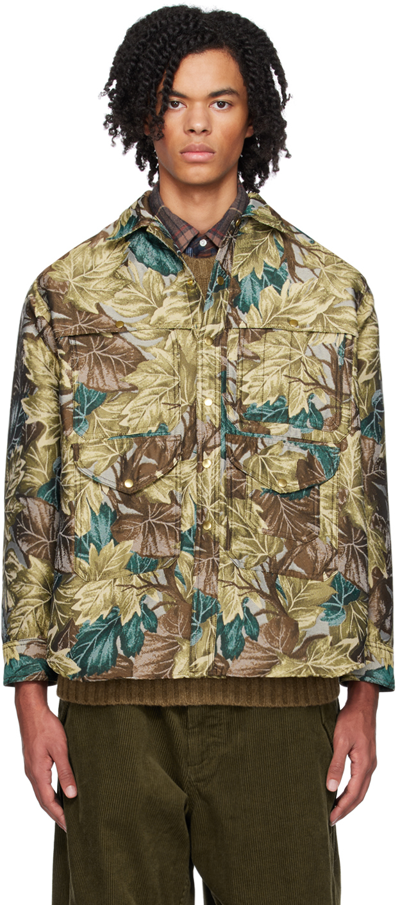 Beams Adventure Leaf Print Utility Overshirt In Green