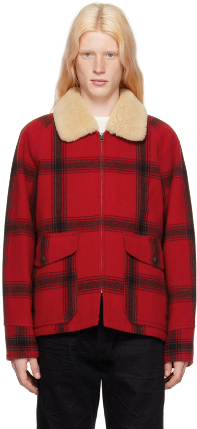 Rrl Shearling-trimmed Checked Wool Jacket In Red
