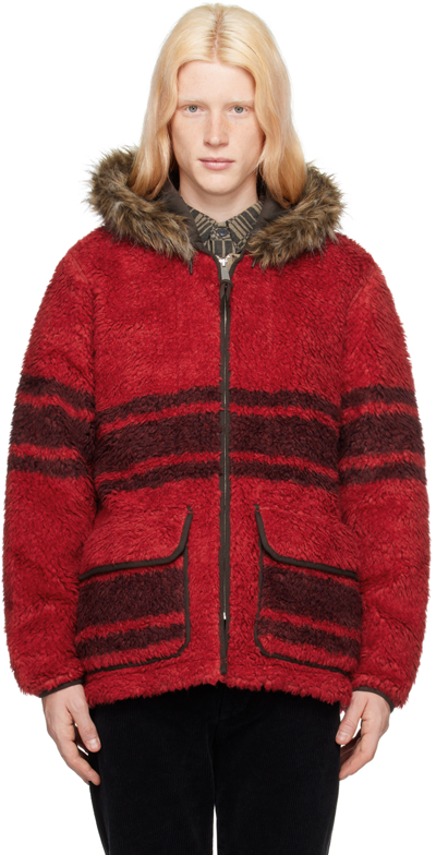 Rrl Red Striped Coat In Red/black Stripe