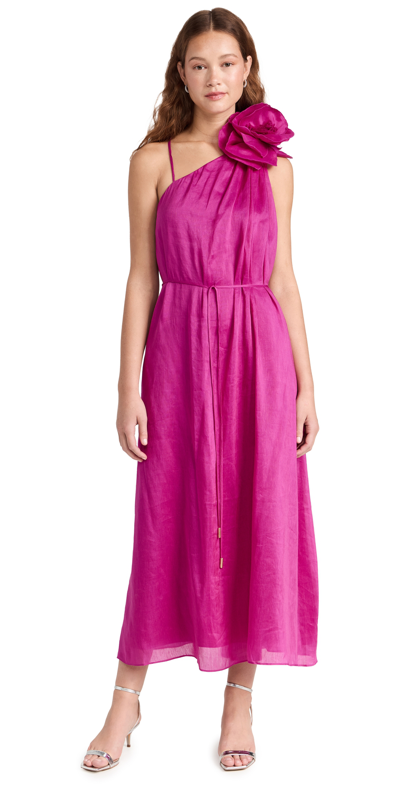 Aje Quintessa Linen And Silk Sleeveless Flower Midi Dress In Purple