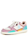 Tory Burch Clover Court Colour-block Leather Sneakers In New Ivory/cipria/sea Bubble