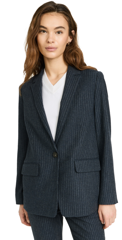 Vince Pinstripe Flannel Blazer In Dark Obsidian/silver Dust