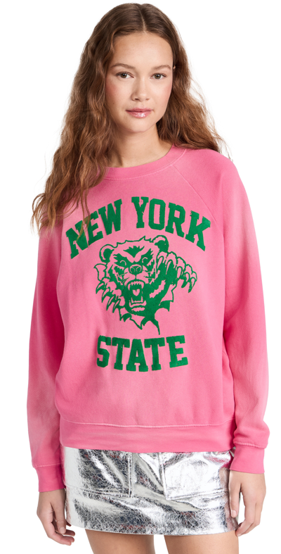 Daydreamer New York State Bear Vintage Sweatshirt In Sun Faded Pink Rouge