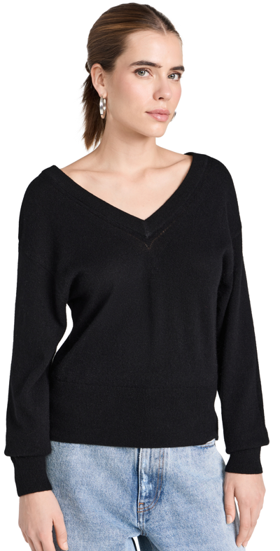 White + Warren Cashmere Wide V Neck Jumper In Black