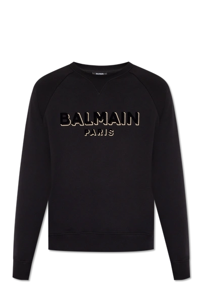 Balmain Black Sweatshirt With Logo In Silver