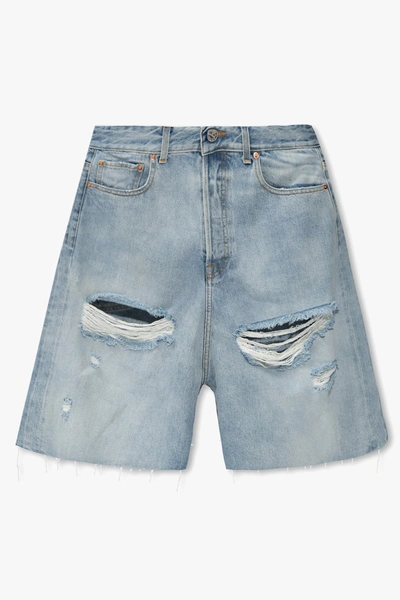 Vetements Blue Destroyed Baggy Denim Shorts In New