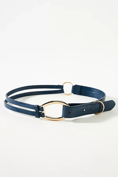 Anthropologie Adjustable Faux-snakeskin Ring Belt In Blue