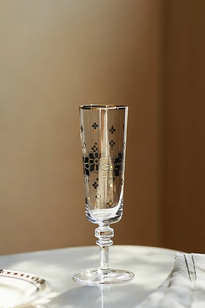 Anthropologie Bistro Tile Champagne Flute Glasses, Set Of 4