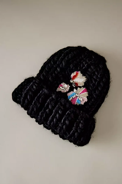 By Anthropologie Chunky Jewelled Beanie Hat In Black