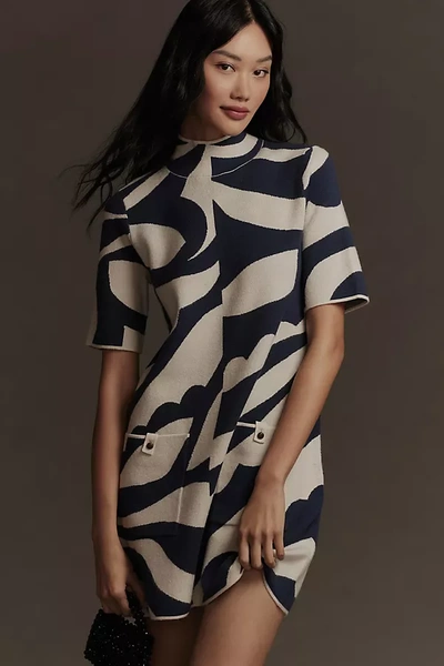 Maeve The Annalise Mock-neck Mini Jumper Dress By  In Blue