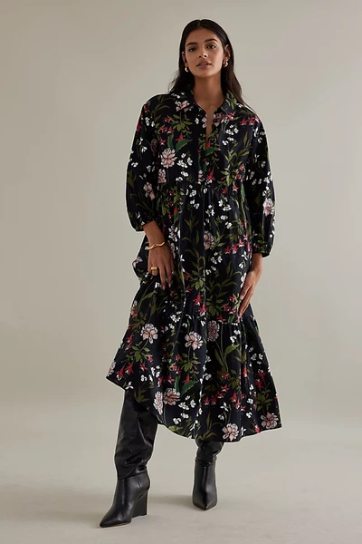 Maeve The Bettina Tiered Midi Shirt Dress By  In Black