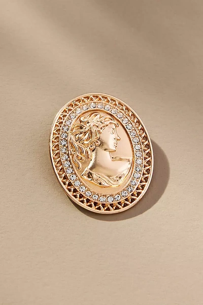 By Anthropologie The Restored Vintage Collection: Crystal Bust Brooch In Gold