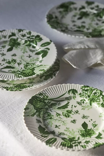 Anthropologie Set Of 4 Abi Dessert Plates In Green