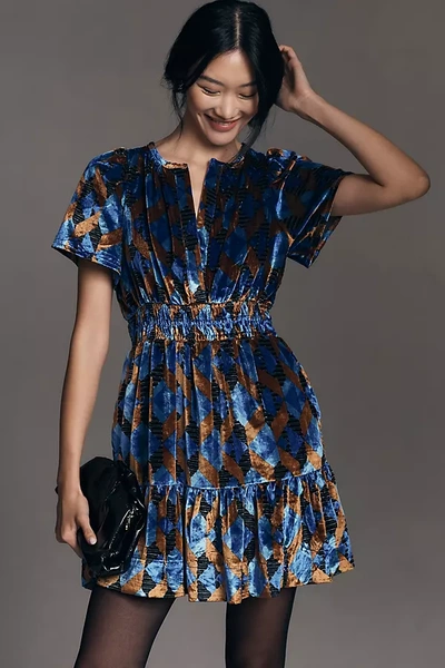 By Anthropologie The Somerset Mini Dress: Velvet Edition In Blue