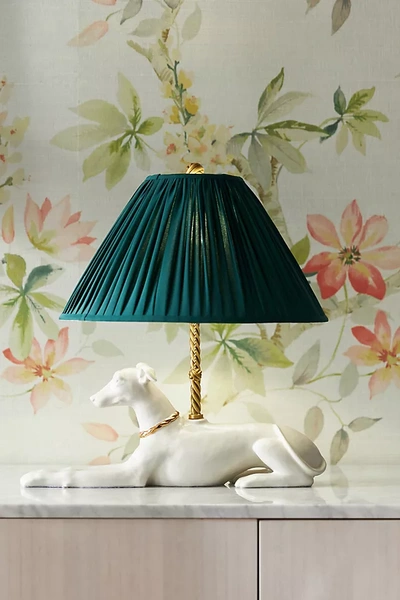 Anthropologie Whippet Dog Linen-shade Ceramic Table Lamp