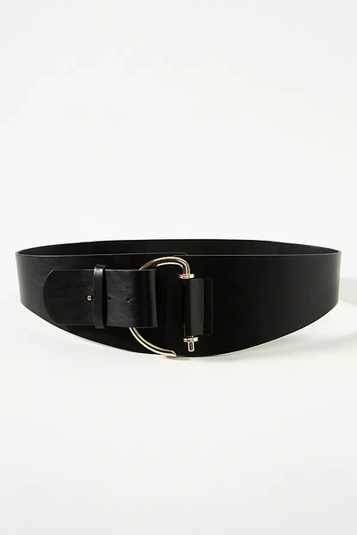 Anthropologie Wide Waist Hook Leather Belt In Black