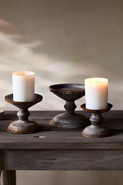 Terrain Aged Iron Pillar Candle Holder In Multicolor