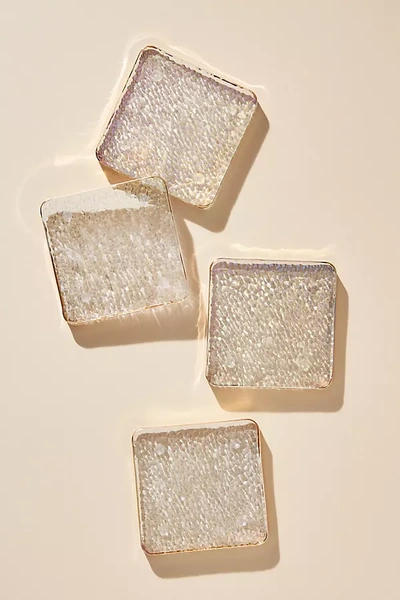 Anthropologie Zaza Lustered Glass Square Coasters, Set Of 4