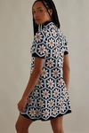By Anthropologie Mock-neck Short-sleeve Mini Shift Dress In Blue