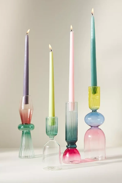 Anthropologie Calle Glass Taper Candle Holder In Multicolor