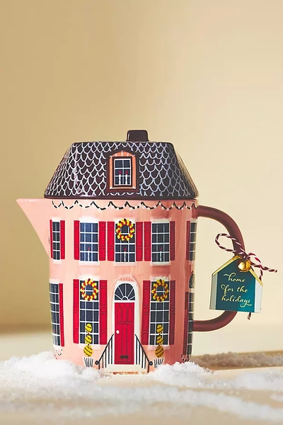 Anthropologie Christmas Chalet Hand-painted Teapot