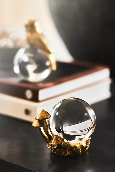 Anthropologie Charlotte Woodland Decorative Crystal Ball In Gold