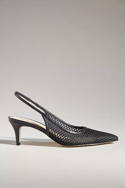 By Anthropologie Netted Leather Slingback Heels In Black