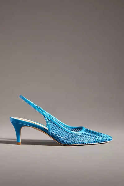 By Anthropologie Netted Leather Slingback Heels In Blue