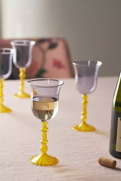 Anthropologie Cinzia Wine Glasses, Set Of 4 In Yellow