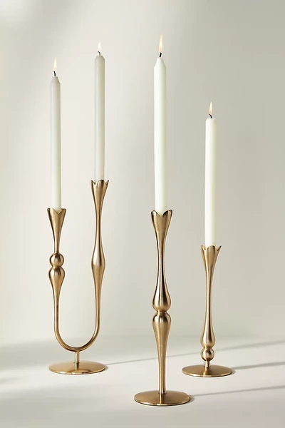 Anthropologie Marizia Metal Taper Candle Holder In Gold