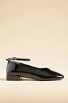 Seychelles Pumpkin Black Patent Leather Ankle-strap Square Toe Ballet Flats In Black