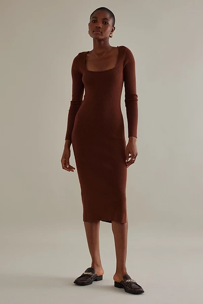 Nobody's Child Square Neck Knitted Midi Dress In Brown