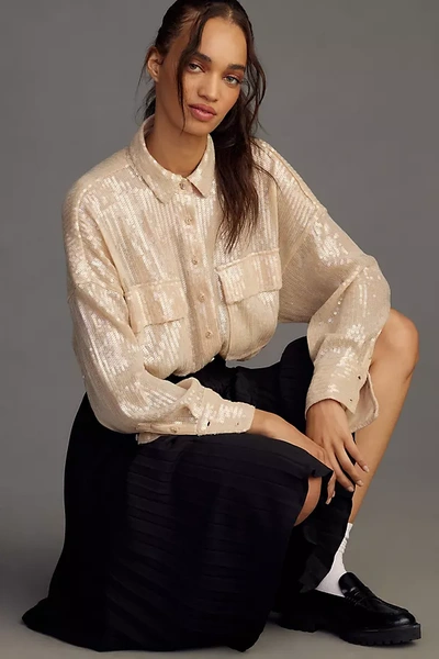 Pilcro And The Letterpress Pilcro Sheer Long-sleeve Sequin Shirt In White