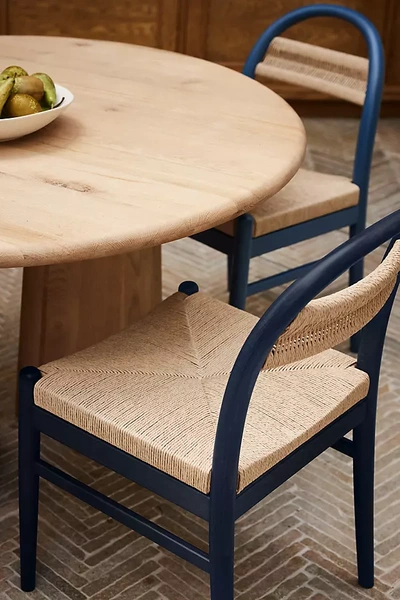 Anthropologie Sadie Fsc Beech Wood Woven Dining Chair In Blue
