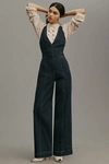 Pilcro And The Letterpress Pilcro Plunge Wide-leg Denim Jumpsuit In Blue