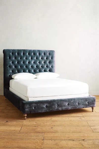 Anthropologie Slub Velvet Orianna Bed In Blue