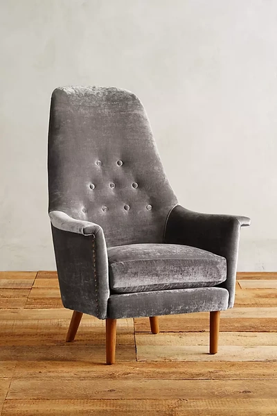 Anthropologie Slub Velvet Alistair Chair In Gray