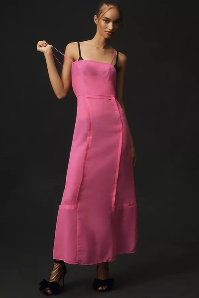By Anthropologie Sheer Strappy Paneled Midi Dress In Pink