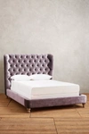 Anthropologie Slub Velvet Tufted Wingback Bed In Purple