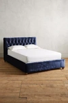 Anthropologie Slub Velvet Tufted Lena Bed In Blue