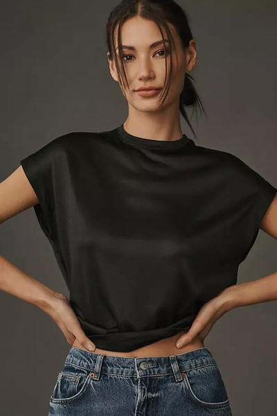 By Anthropologie Silky Shimmer T-shirt In Black