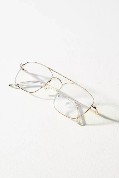 By Anthropologie Square Wire Blue Light Readers In Gold