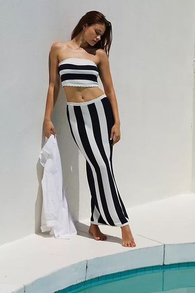 By Anthropologie Striped Strapless Scalloped Bandeau Top In Black