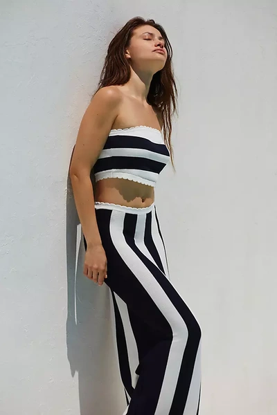 By Anthropologie Striped Scalloped Slim Midi Skirt In Black