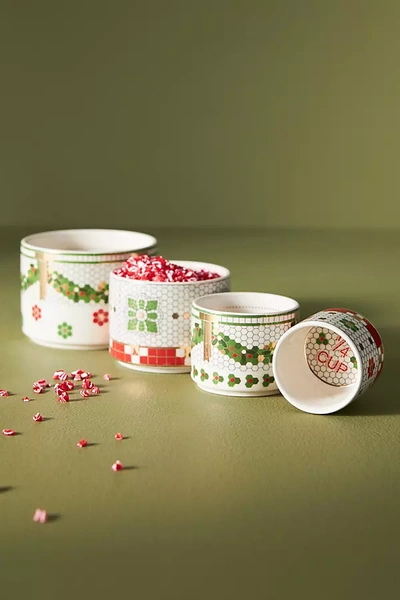 Anthropologie Festive Bistro Tile Measuring Cups, Set Of 4 In White