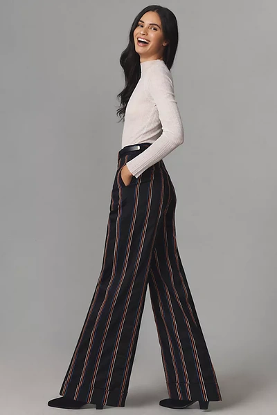 Stella Nova Flared Striped Cropped Trousers In Black