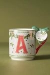 Anthropologie Festive Bistro Tile Monogram Mug In White